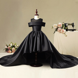 Princess Dress Girls' Dress Children's Wedding Dress Summer New Black Show Tail Dress Host Children's Dress