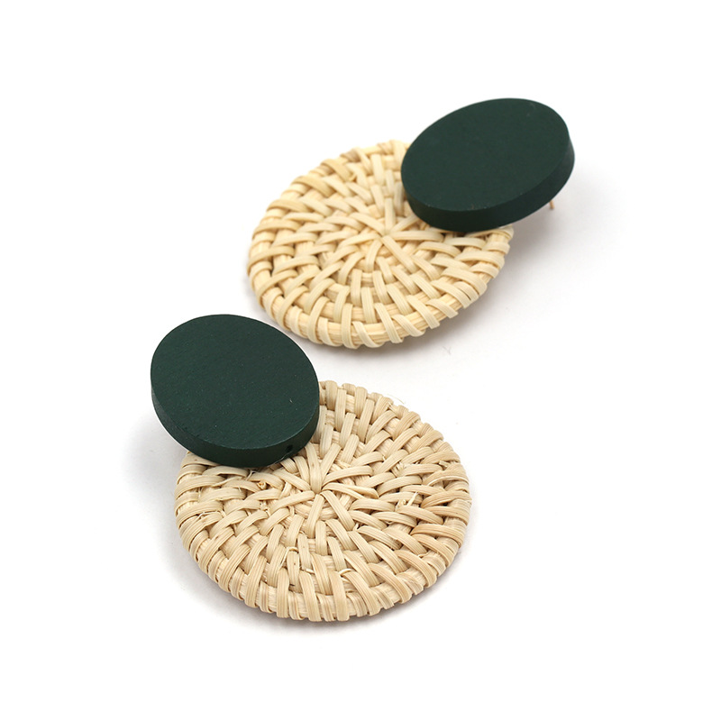 New Straw Wood Earrings High Quality Earrings display picture 1