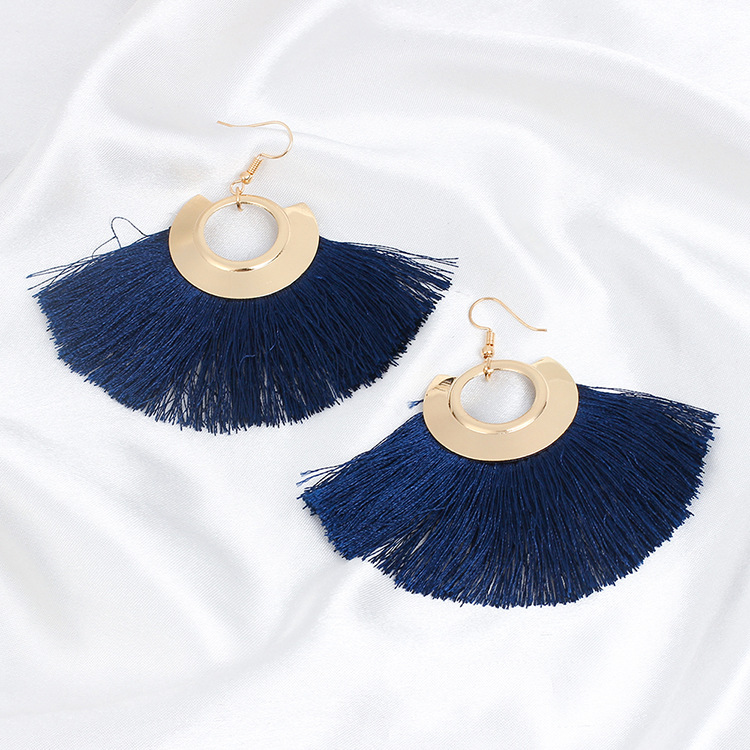 14g Weight No Inlaid Inlay Material Earrings Classification Anniversary, Travel Occasion Women'S Gender Ethnic Style Style Grey, White, Pink, Red, Blue, Black Color  New Ethnic Style  Fan-shaped Tassel Plus Pearl Earrings 2