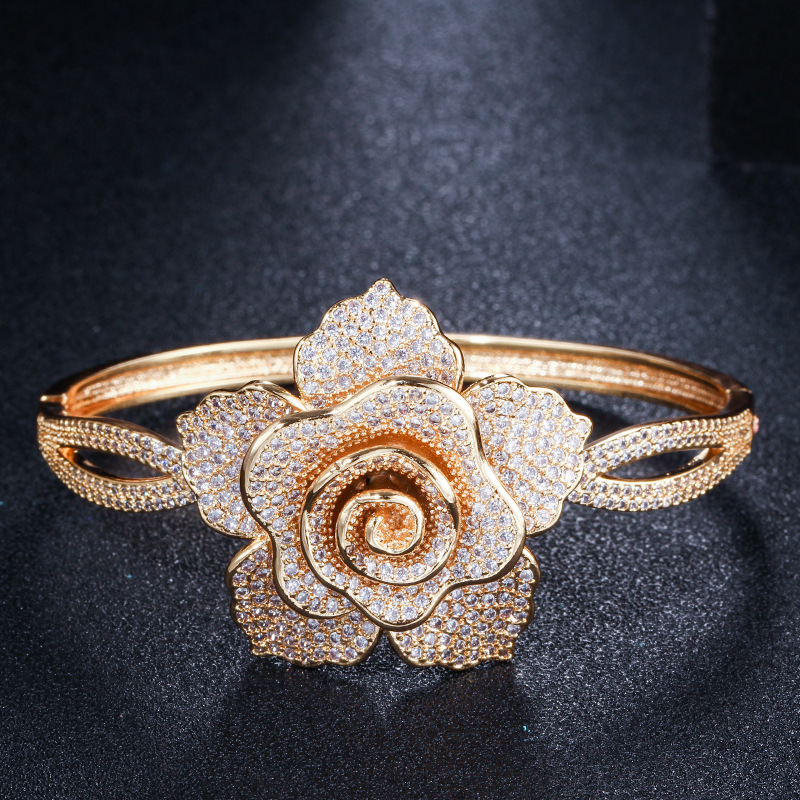 Fashion Flower Copper Plating Zircon Bangle
