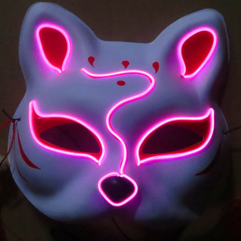 和风日式cos 半脸猫发光面具动漫狐狸暗部 猫咪cosplay舞会|ru