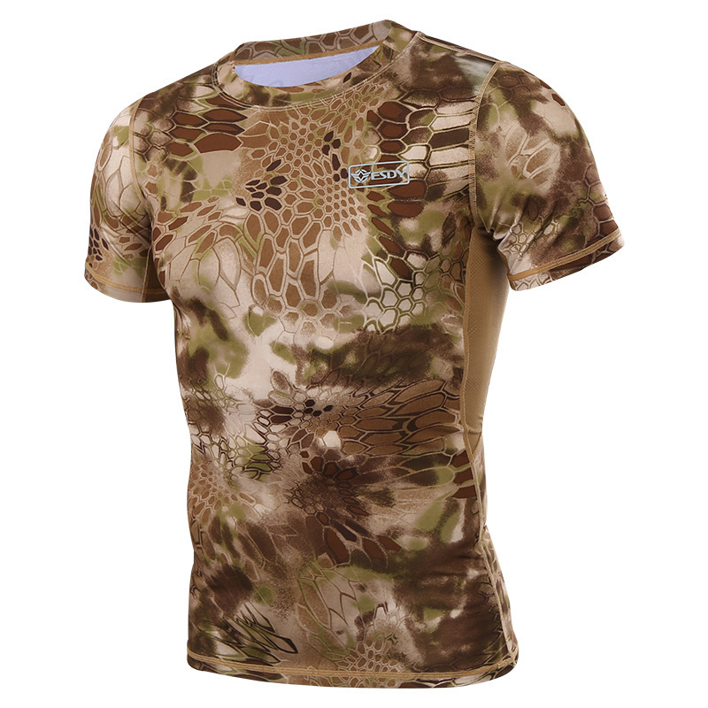 Camiseta táctica verano al aire libre camiseta de secado rápido camuflaje de los hombres de manga corta transpirable ropa de secado rápido entrenamiento de manga corta