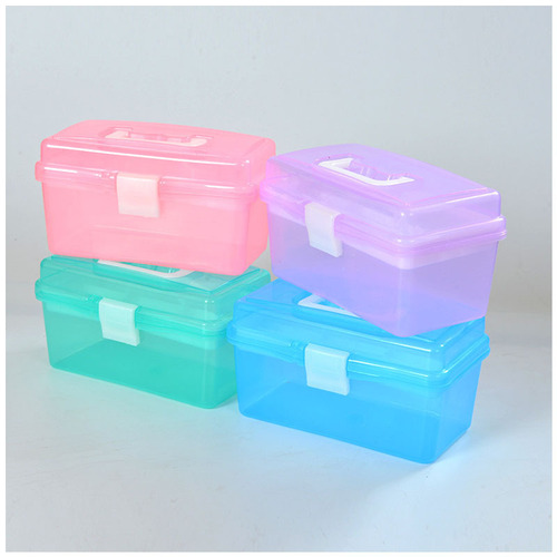 Plastic toolbox 677 transparent small double-layer pencil case painting box wholesale nail box art storage box