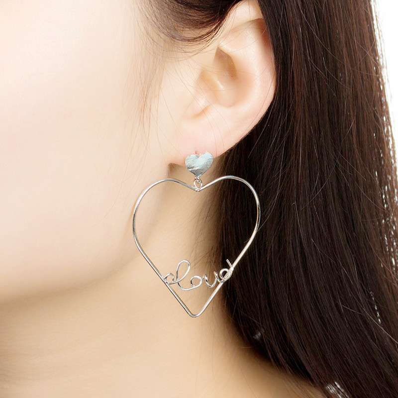 Earrings Hollow Peach Heart Love Earrings English Letters Love Earrings Couple Earrings display picture 9