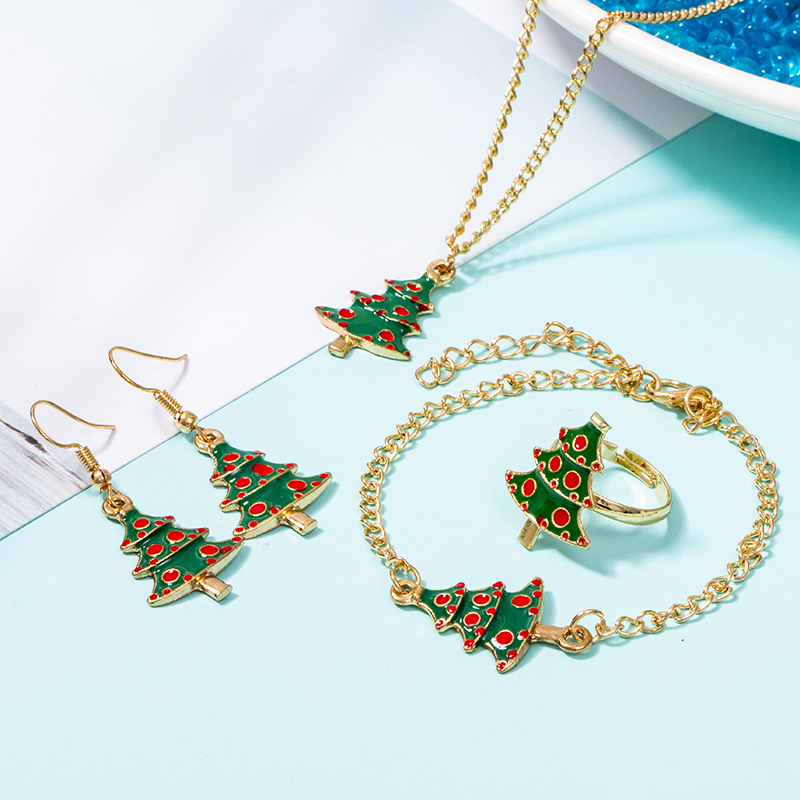 Mode Weihnachtsbaum Legierung Emaille Weihnachten Frau Armbänder Ohrringe Halskette display picture 2