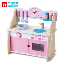 新款粉色厨房小炉灶木制玩具儿童过家家仿真早教益智厨房玩具批发