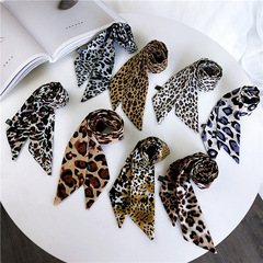 Leopard Print Small Silk Scarf Women Spring Summer Band Bag Wrapping Handle Ribbon Fine Small Wrist Braid New Style