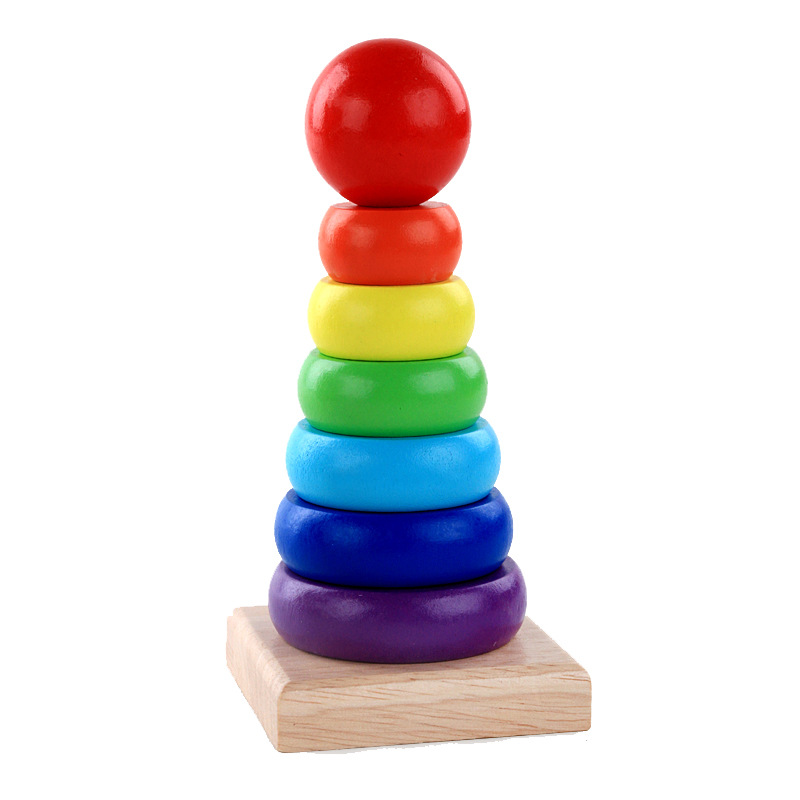 Manufacturers direct sales of small wooden rainbow tower Jenga ring training hand-eye coordination infant early education educational toys