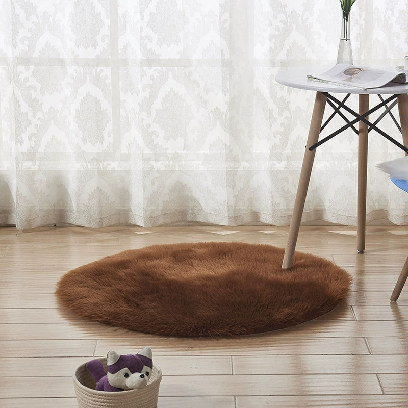 Round Australian sheepskin rug, plush long‑pile, multiple sizes 30–180 cm, soft floor mat