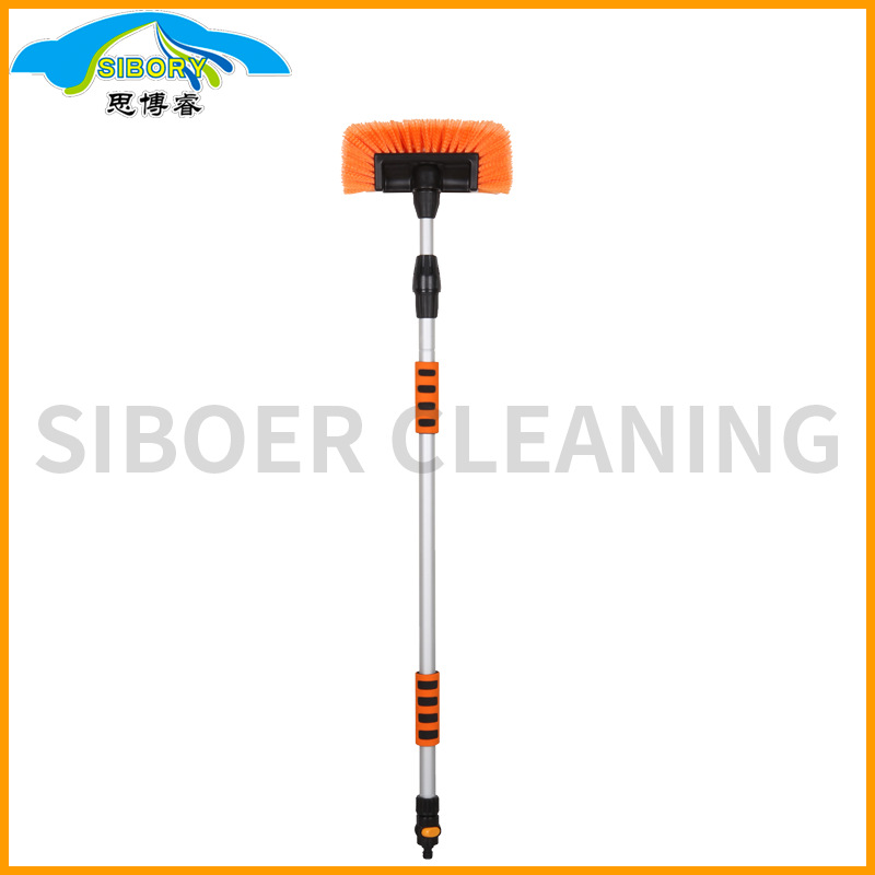 思博新款2节伸缩铝杆结实耐用五面刷头洗车清洁刷