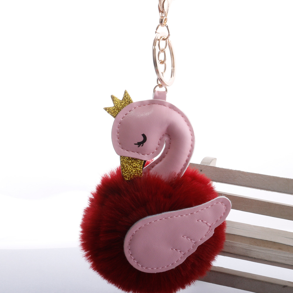 Cute PU swan 8cm fur ball keychain imitation rex rabbit fur ball flamingo bag car key pendant wholesalepicture14