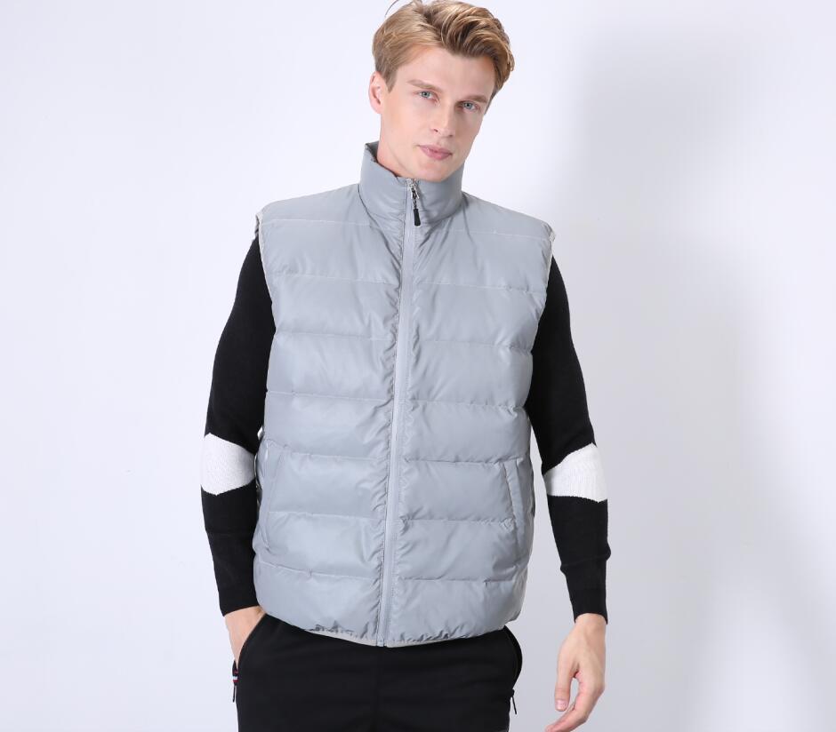 Abbigliamento da uomo invernale riflettente bianco anatra gilet di seta e cotone gilet caldo per sport all'aria aperta_voghion.com
