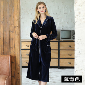 新品新婚睡袍金丝绒长袖睡衣酒店式浴袍过膝长款秋冬季居家服
