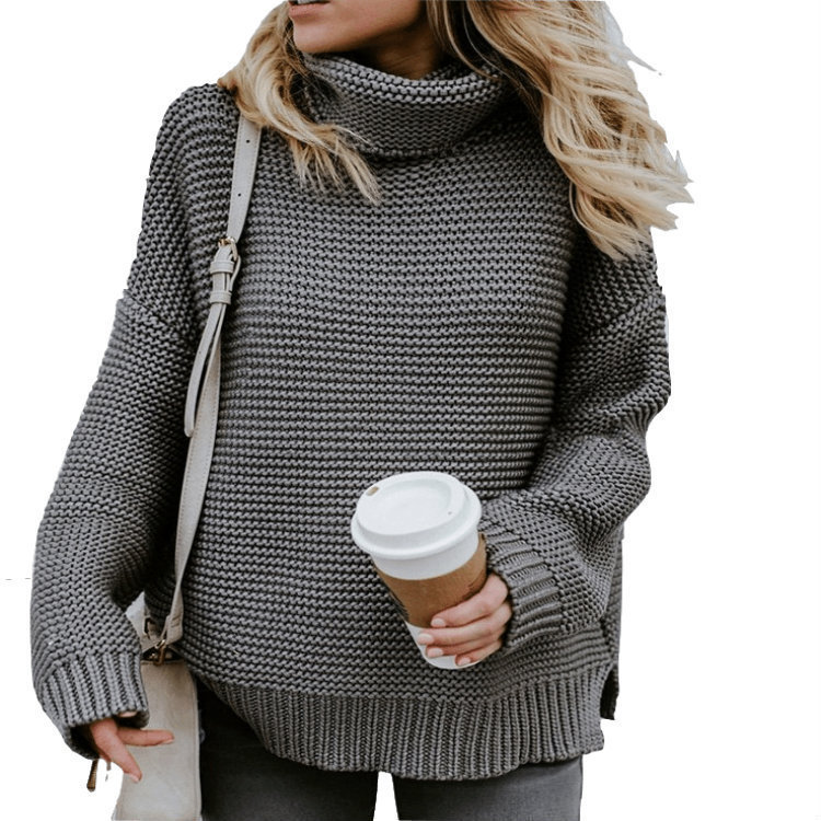 Suéter de Punto de Estilo Europeo y Americano Nuevo para Otoño e Invierno 2025 de Amazon y eBay, Suéter de Cuello Alto de Manga Larga para Mujer