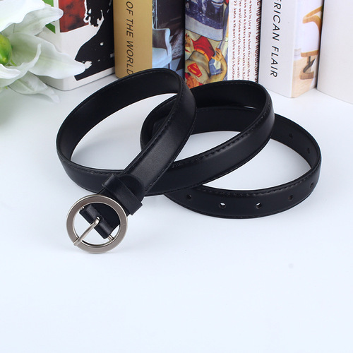 Korean style simple and versatile round buckle women's belt personalized trouser belt women's pin buckle belt factory direct supply wholesale