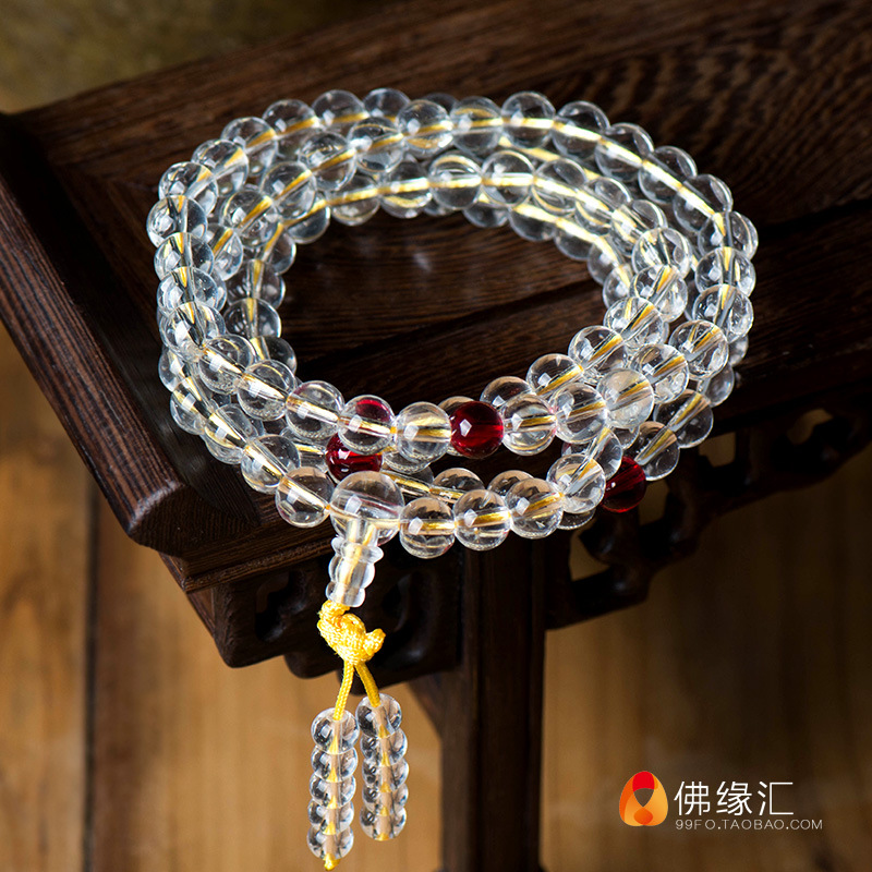 108颗佛珠念珠 金刚萨埵修法佛珠 白水晶玛瑙石手串藏族饰品手串