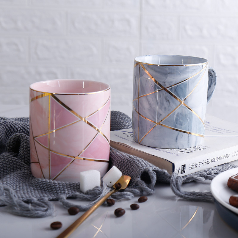 Nordic Denmark Marbling ceramic cup creative five-pointed star golden edge couple Cup office Cup Milk Cup coffee cup