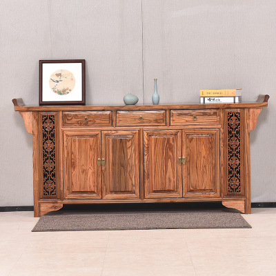 实木鞋柜家用大容量雕花中式仿古餐边储物柜门厅简约多层茶水小柜|ms