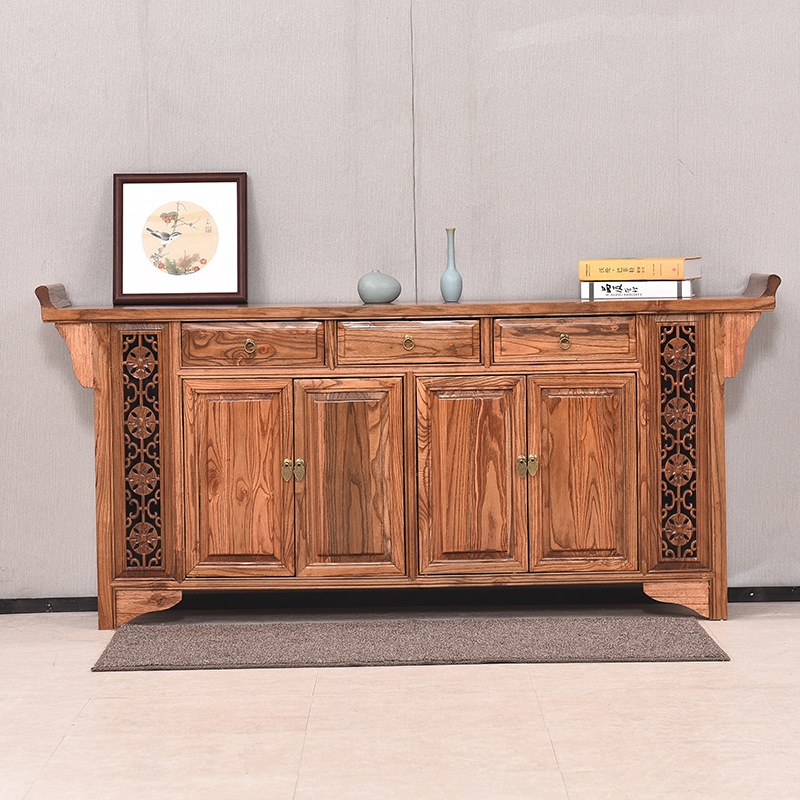 实木鞋柜家用大容量雕花中式仿古餐边储物柜门厅简约多层茶水小柜|ms