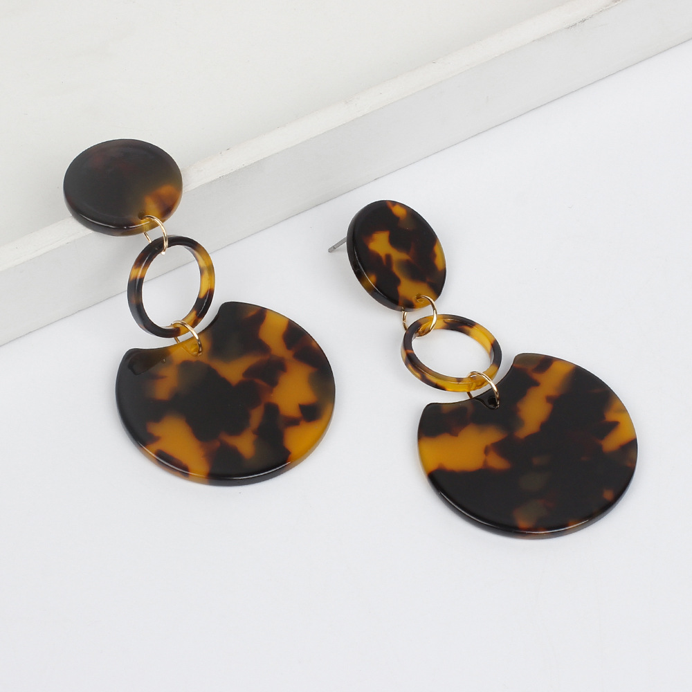 10g Weight No Inlaid Inlay Material Earrings Classification Travel, Birthday, Festival Occasion Geometric Pattern Women'S Gender Retro Style Black Color Korean Leopard Print Amber Acrylic Circle Geometric Acetate Pendant Earrings 8