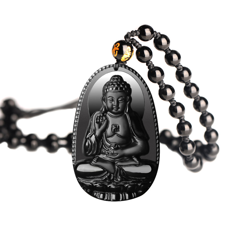 Autumn and winter sweater chain natural obsidian pendant crystal necklace twelve Zodiac Buddha eight guardian wholesale