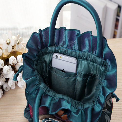 Mobile phone bag lace ethnic style bucket cloth bag women's handbag dinner bag cloth bag Korean version solid color women's bag