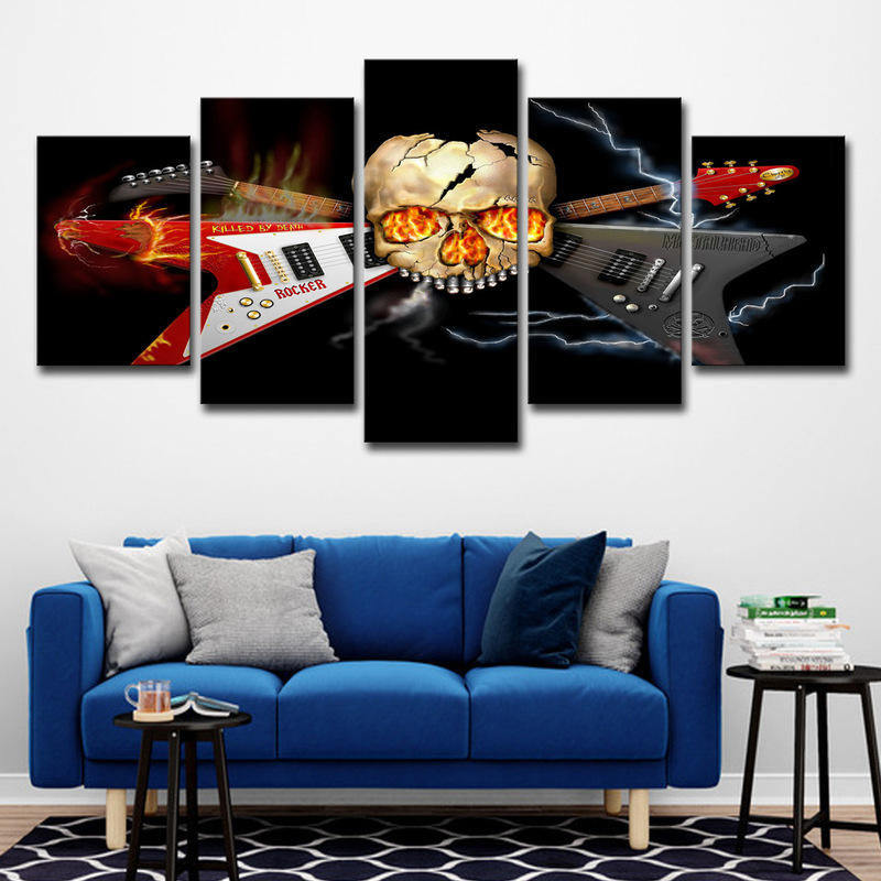 Cross Border AliExpress wish5 Frame Home Decoration Decorative Panel Heavy Metal Band Skull Guitar Living Room Painting Cross Border AliExpress wish5 Frame Home Decoration Decorative Panel Heavy Metal Band Skull Guitar Living Room Painting
