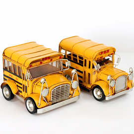 创意装饰摆件 金属工艺品复古饰品 做旧铁皮车 美国校车巴士