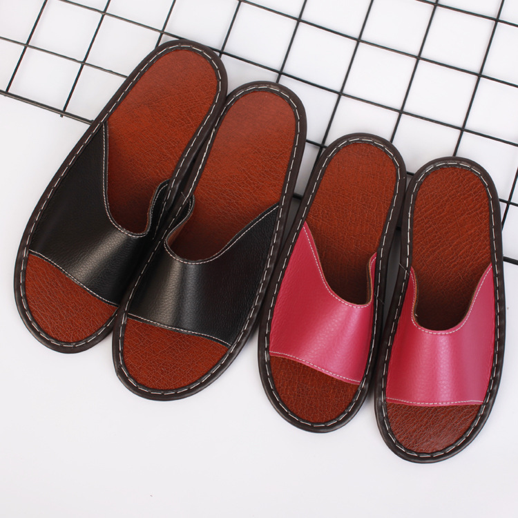 春夏实心底皮拖鞋居家情侣款室内地板通风吸汗简约纯色凉拖鞋|ru