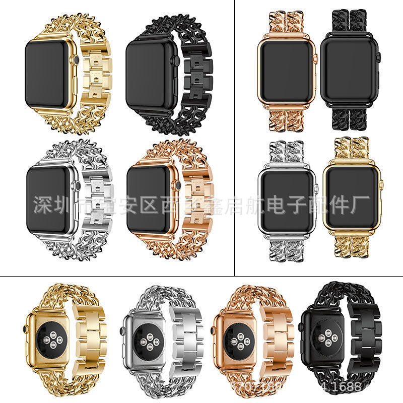 Suitable for Apple Watch Apple denim chain strap double chain strap series7 metal chain Watch strap