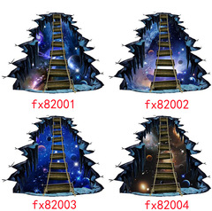 梵汐產品 破牆效果牆貼 星球獨木橋地板貼畫 創意家居裝飾牆貼紙