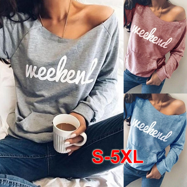 printing off-shoulder long-sleeved sweater NSZH28724