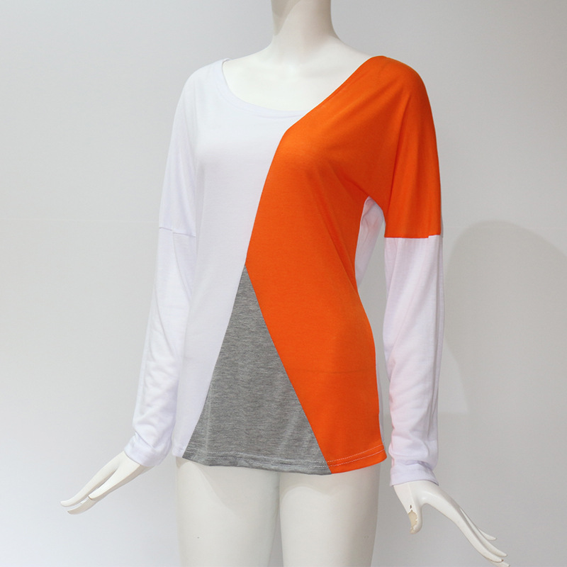 Contrasting Color Stitching Casual Long Sleeve Top NSGE35055
