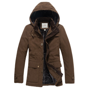 Autumn and winter men’s cotton washed medium length Plush coat casual jacket