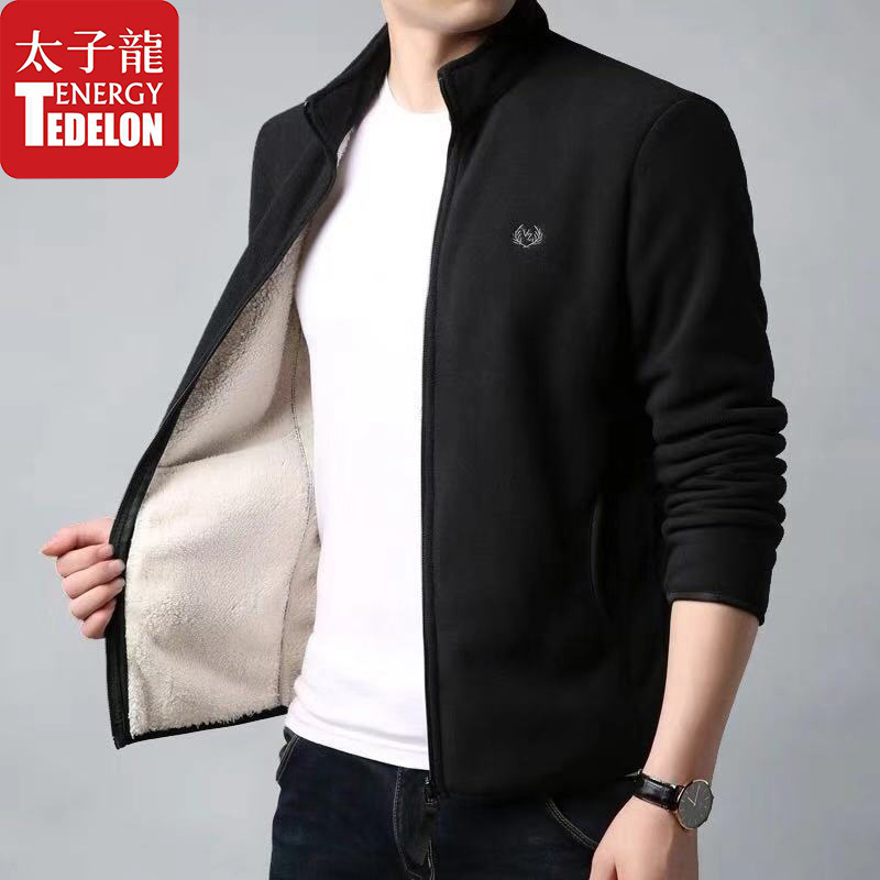 man spring and autumn coat man Stand collar Fleece Jacket winter Plush thickening keep warm Korean Edition Fleece jacket