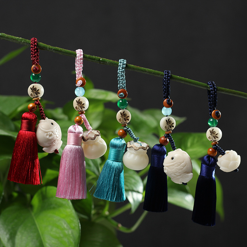 精工菩提蓮花汽車鑰匙扣挂件象牙果平安扣鑰匙鏈編織包包挂飾批發