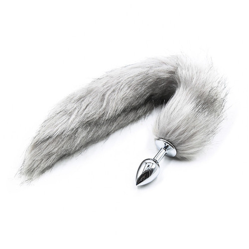 Flirting toy tail feathers light gray artificial fur small metal anal plug couple anal plug tail