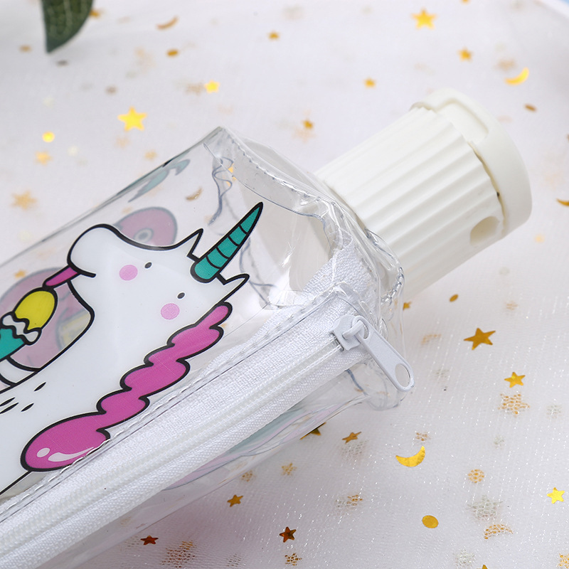 Unicorn transparente PVC pluma bolsa de dibujos animados creativo unicornio dentífrico papelería estudiante bolsa de almacenamiento estuchero desde detail image 18