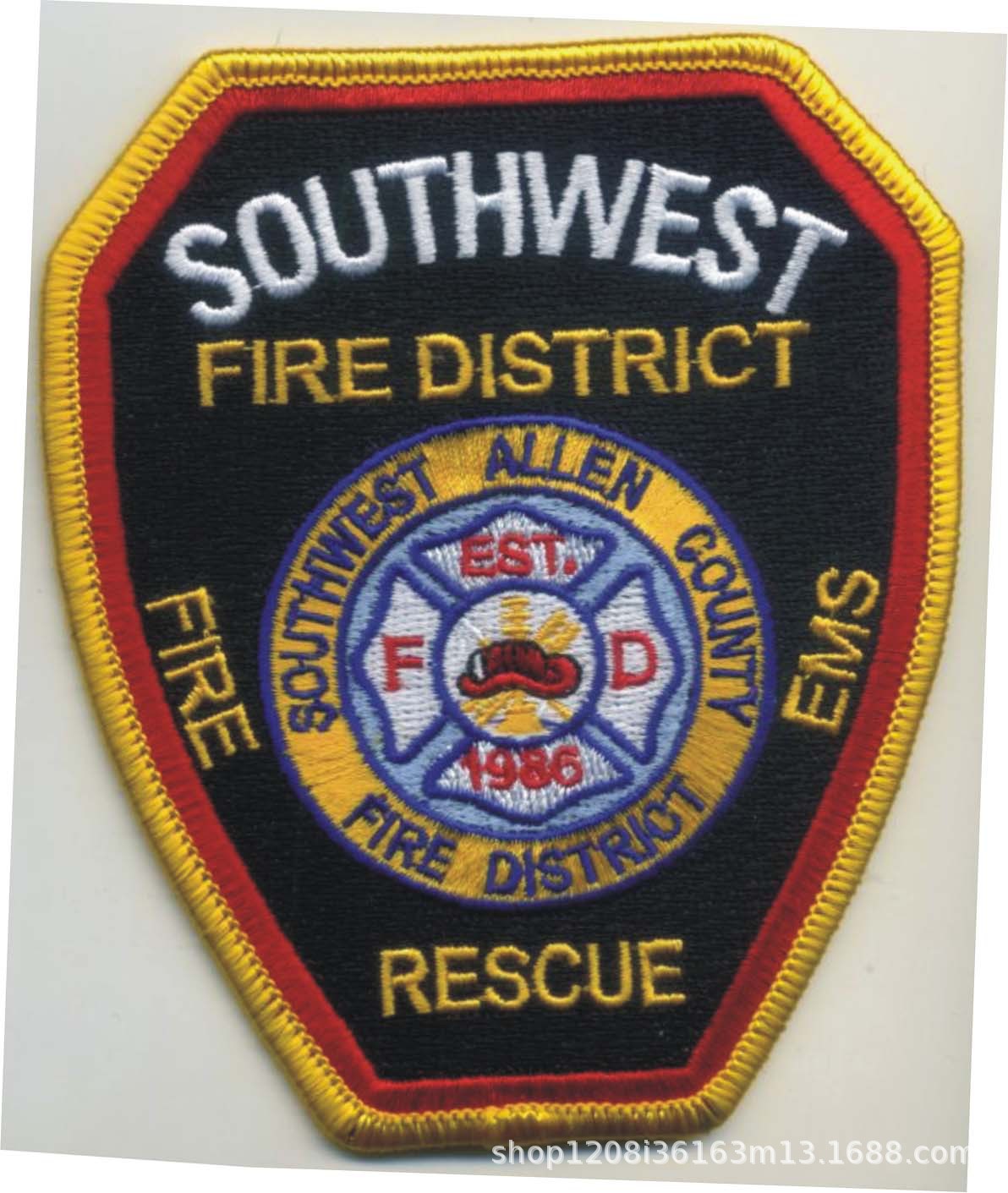 外贸加工火警绣花徽章FIRE POLICE 硬胶绣花章质量保