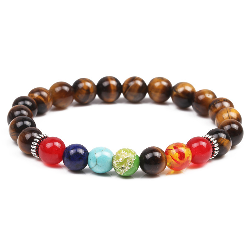 Bead Bracelet Natural Tiger Eye Colorful Chakra Beaded Bracelet Seven Chakras Yoga Energy display picture 11