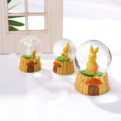 创意卡通萝卜兔树脂水晶球摆件树脂工艺品礼品生日礼物地摊货源|ru