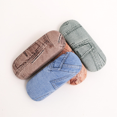 時尚大梭眼鏡盒高端大氣仿牛仔圖案抗壓加厚耐磨翻蓋鐵質可定制