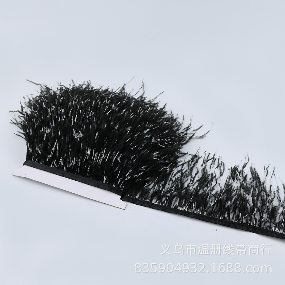 温册羽毛热销新款黑白扎染鸵鸟毛花边diy礼服设计羽毛丝一米起拍详情图10