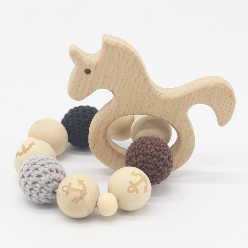INS bebé haya mordedor pulsera bebé cuentas de lana dientes de juguete palo de molienda Amazon nuevo