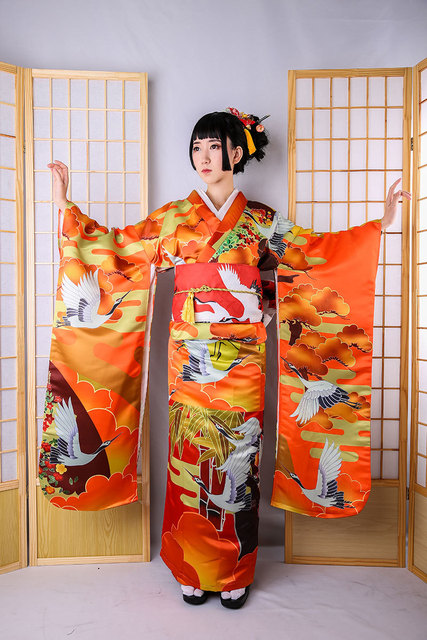 Japanese orientation printing crane orthodox kimono