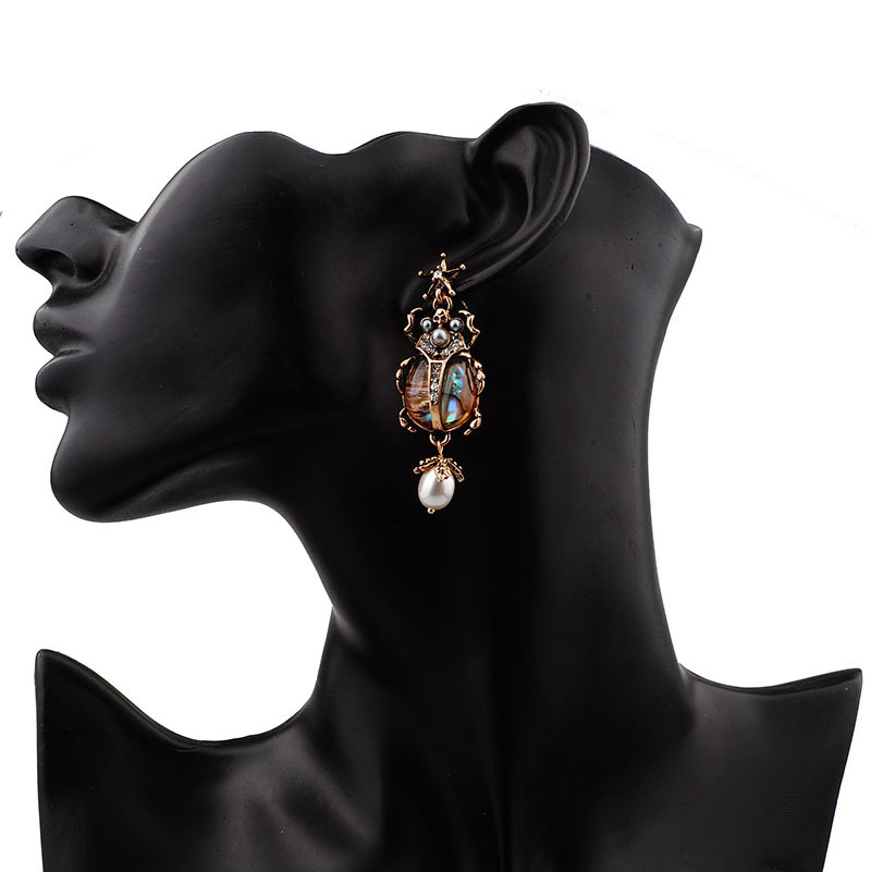 Wedding Occasion 1 Pair Retro Insect Ladybugs Plating Inlay Artificial Pearl Alloy Artificial Diamond Drop Earrings