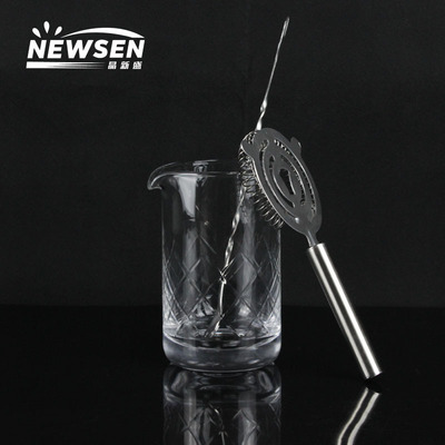 厂家批发 现货人工吹制水晶搅拌杯 日式刻花调酒器 鸡尾酒调酒杯|ms