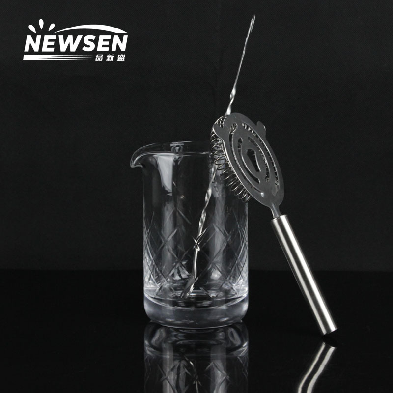 厂家批发 现货人工吹制水晶搅拌杯 日式刻花调酒器 鸡尾酒调酒杯|ms