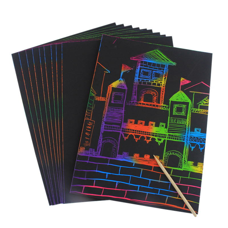 16k Scratch Art Paper for Children, Colorful A4 Scratch Art 4K 8K Scratch-off Scratch Wax Paper Non-toxic Sand Art Scratch Book Wholesale