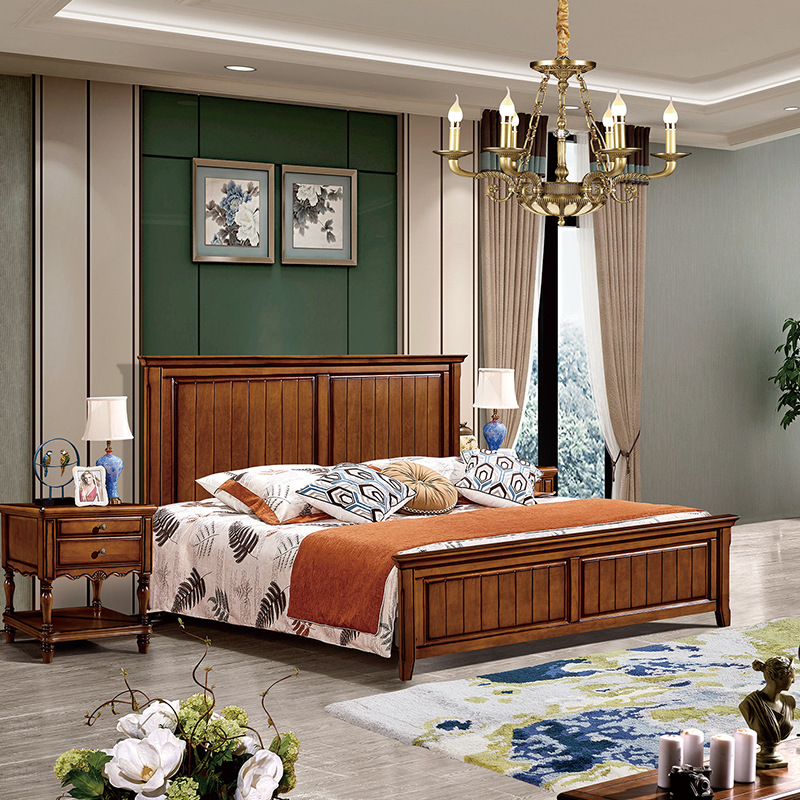 凯能家具 美式风格床全实木简约乡村田园双人床古典欧式床主卧|ru